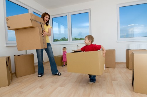 Office boxes and furniture prepared for relocation