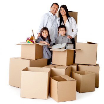 Packed office equipment ready for a business move in the city
